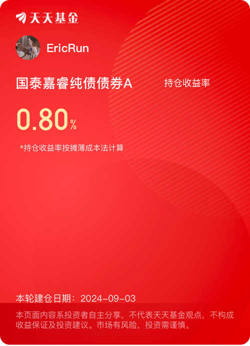 1月24日基金净值：国泰嘉睿纯债债券A最新净值1.0592